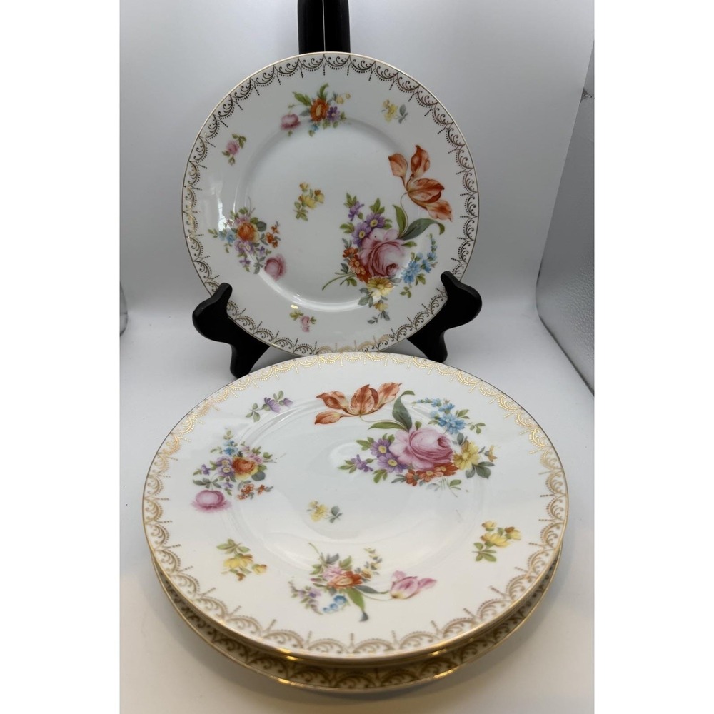 Rosenthal Selb Bavaria Floral Gold Trim Plates Set of 3 8.5" Germany